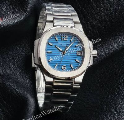 RRR Factory Patek Philippe Nautilus Cal.E 23-250SC Movement 32mm Blue Face WG Bezel Women Watch